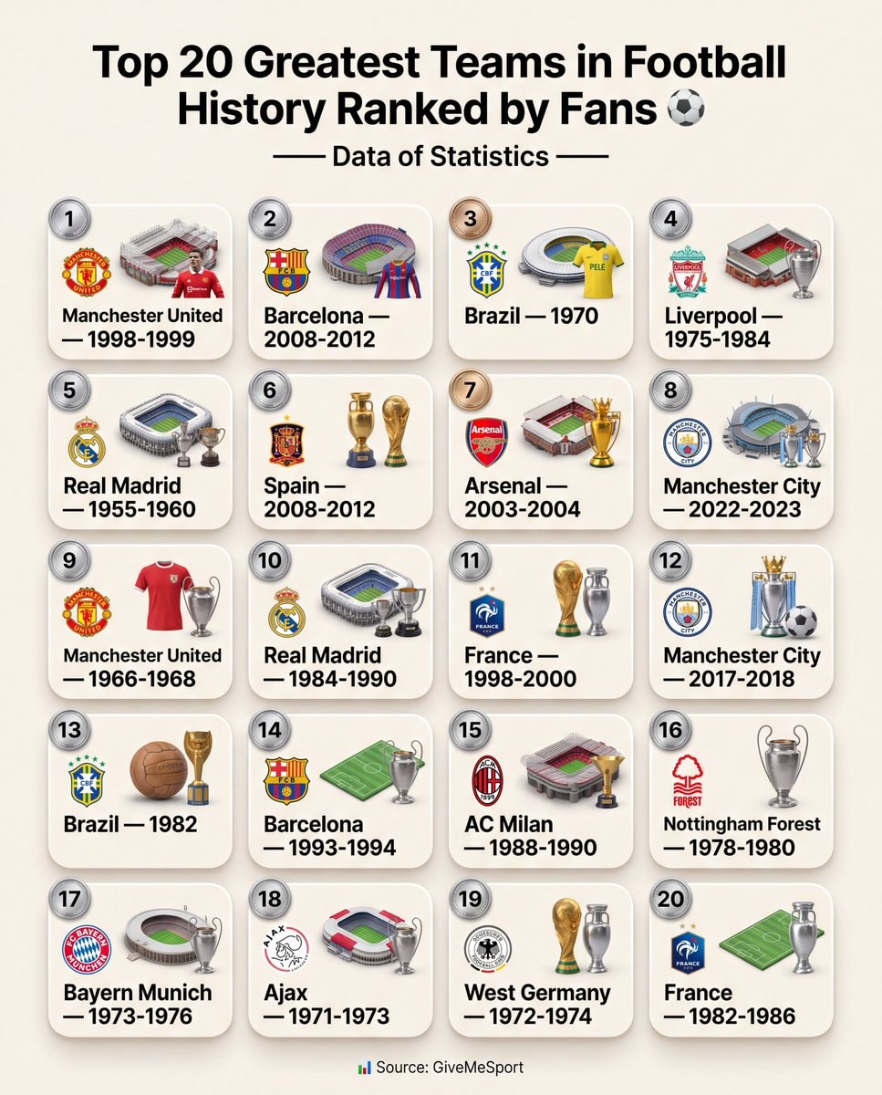 Top 20 greatest football teams ranked by fans Top 20 greatest football teams ranked by fans