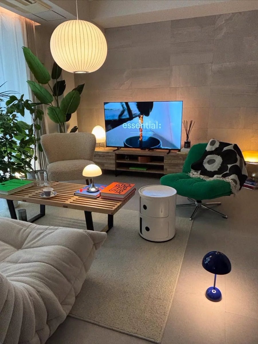cozy living room with essential tv