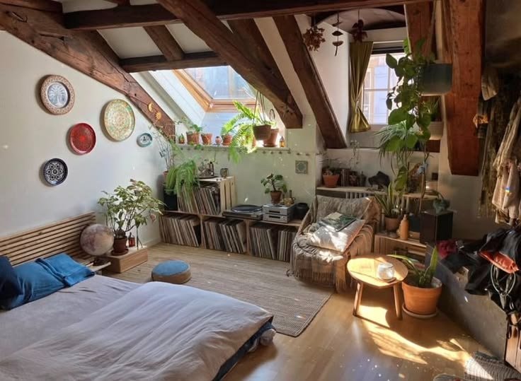 bohemian bedroom with vinyl records (photo 1 of 4)