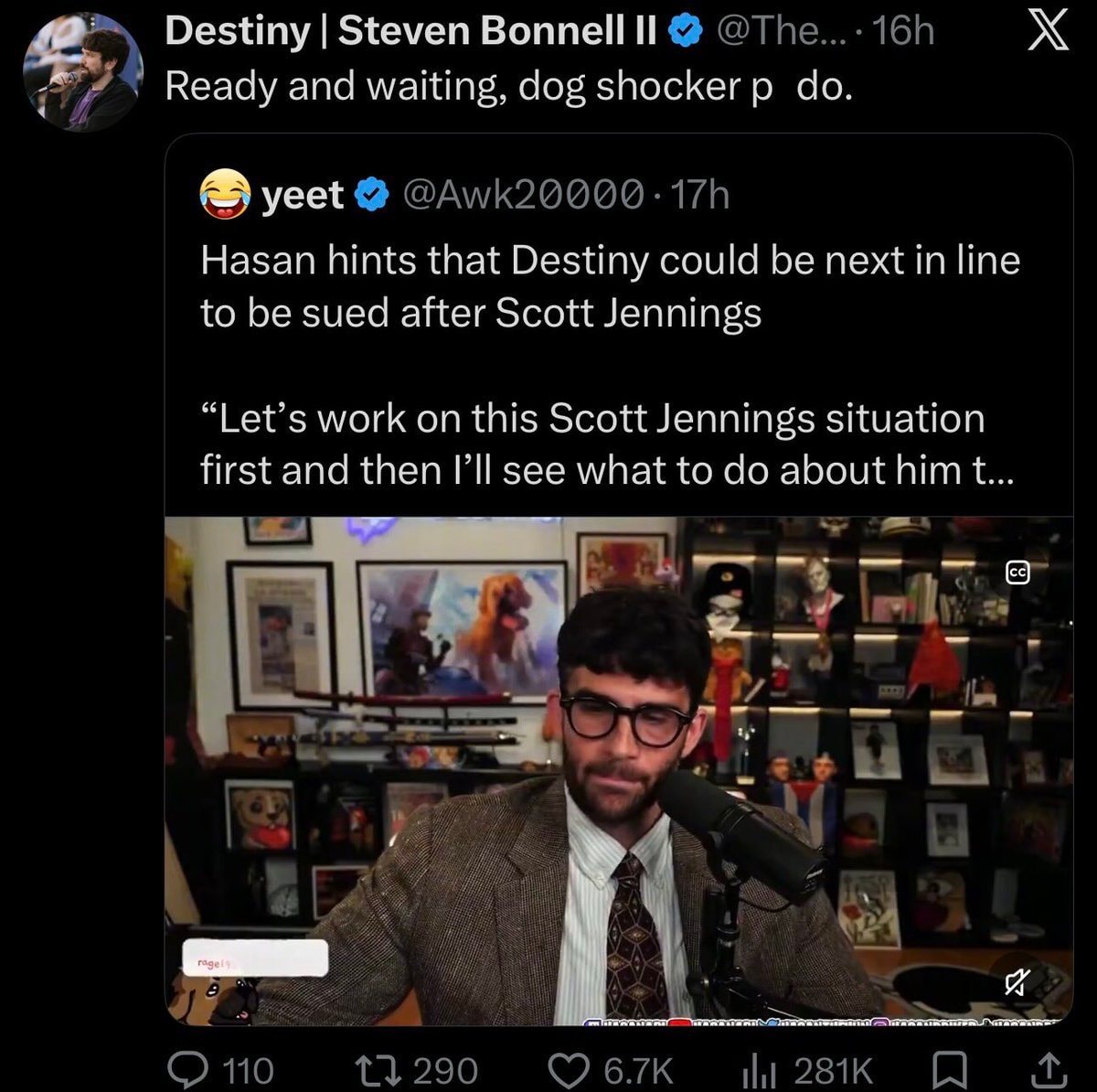 Destiny responds to Hasan lawsuit threat