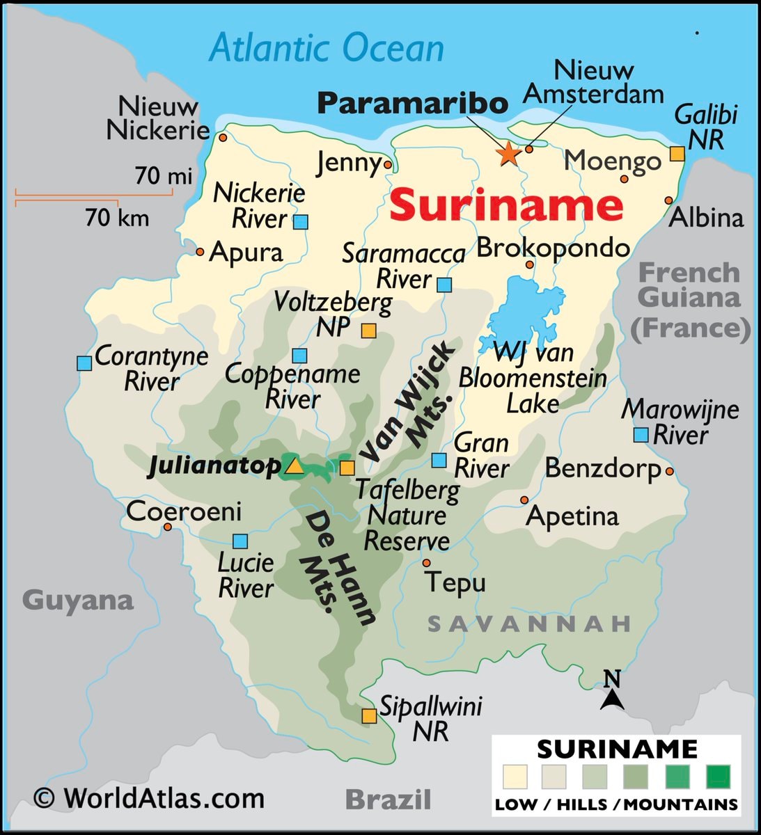 Suriname map and facts