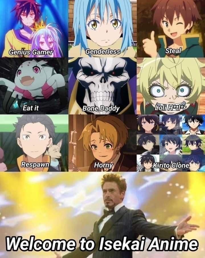 Anime character archetypes meme with Tony Stark