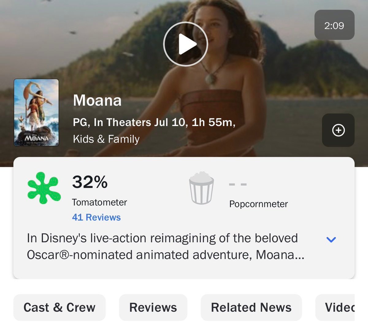 Moana live-action 32% RT score (photo 1 of 2)