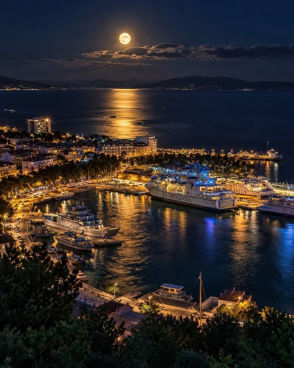 Split Croatia waterfront night