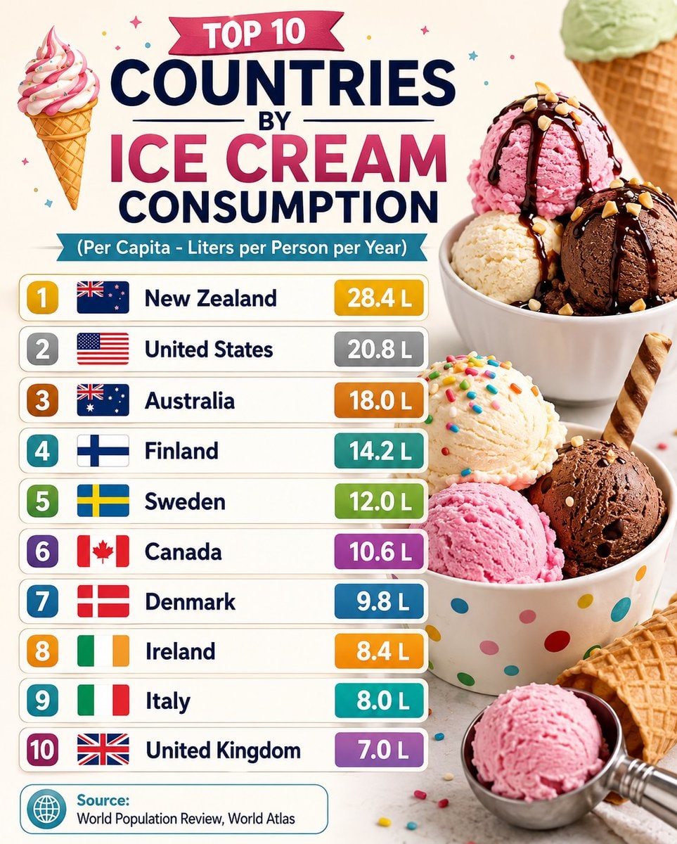 Top 10 Countries by Ice Cream Consumption Top 10 Countries by Ice Cream Consumption
