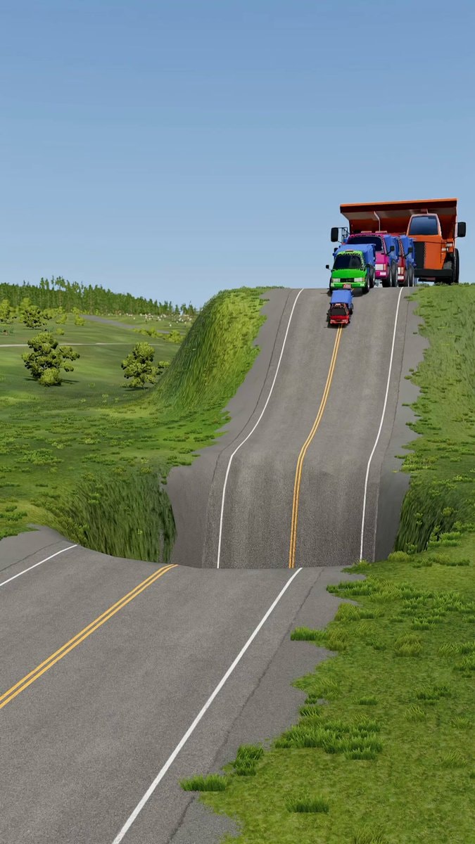 Dump trucks vs giant pothole BeamNG Drive