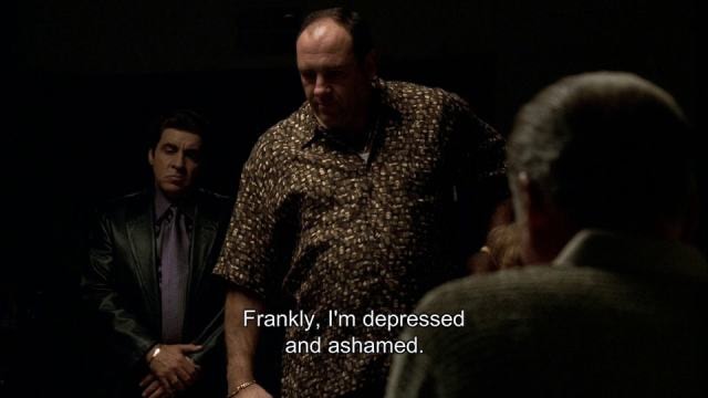 Tony Soprano depressed and ashamed