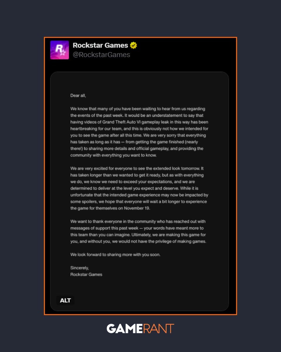 Rockstar addresses GTA 6 leaks (photo 2 of 2) Rockstar addresses GTA 6 leaks (photo 2 of 2)