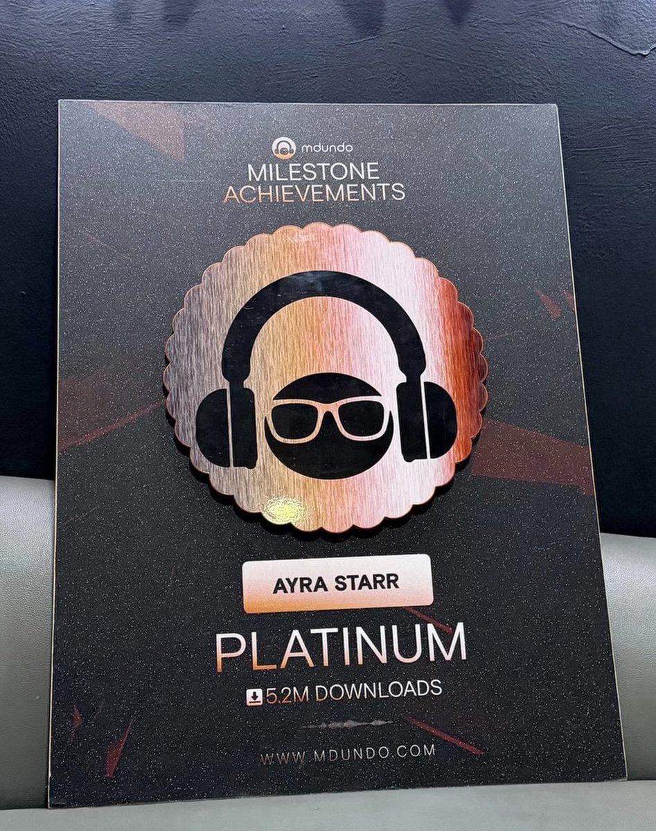 Ayra Starr Mdundo Platinum plaque Ayra Starr Mdundo Platinum plaque
