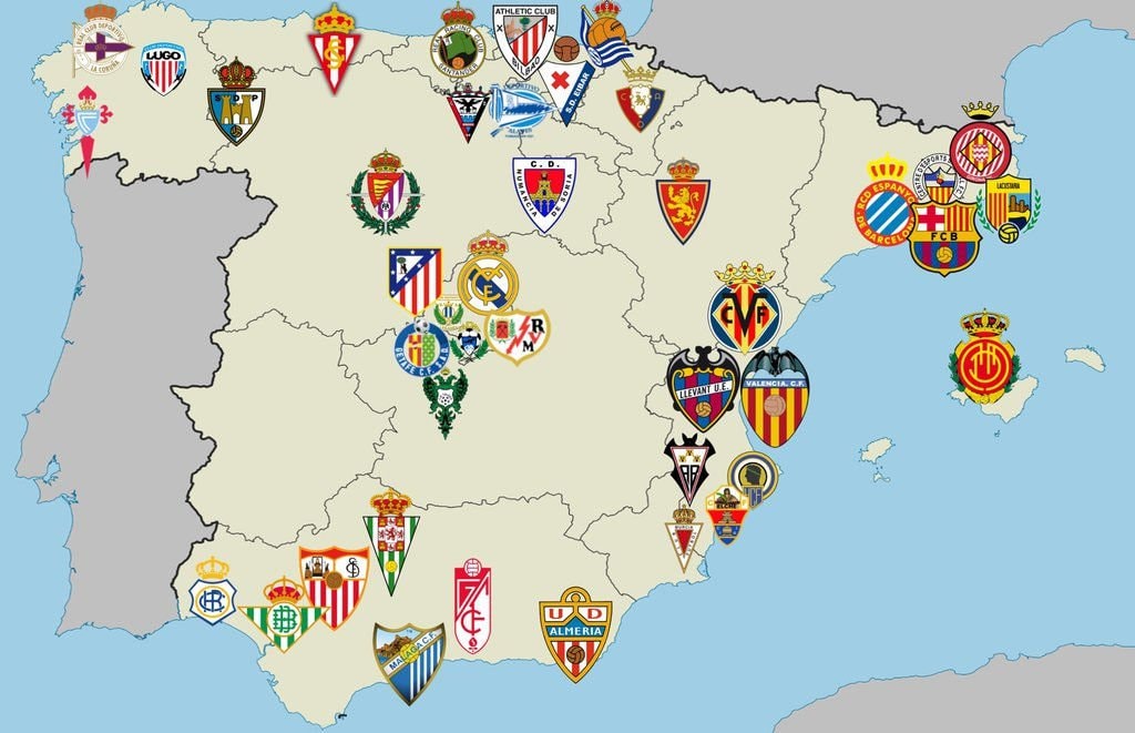 Spanish football clubs map Spanish football clubs map