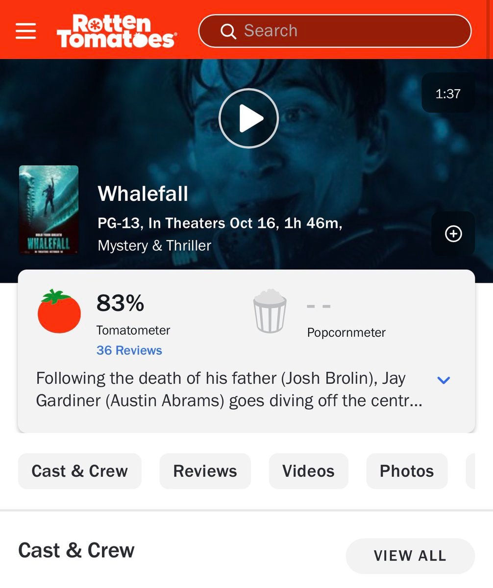 Whalefall Rotten Tomatoes score