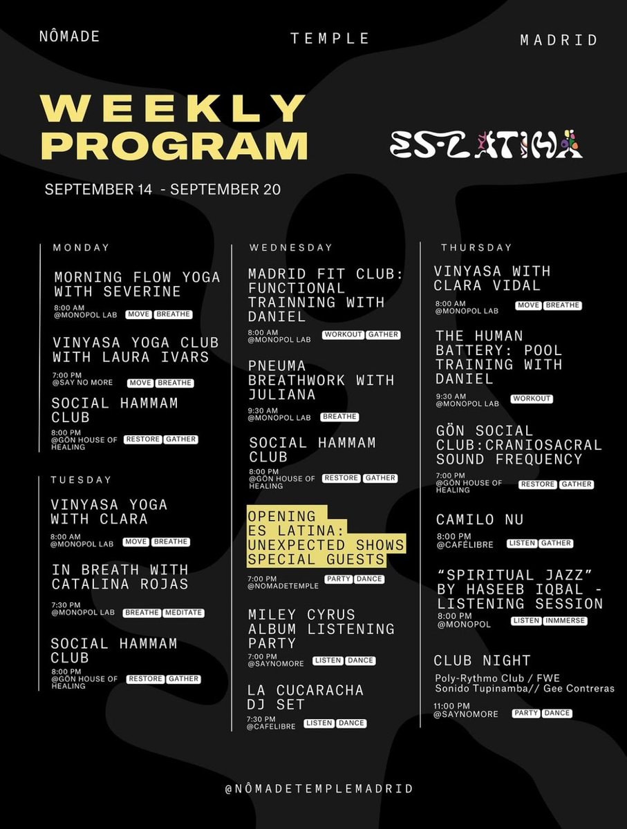 Nômade Temple Madrid ES LATINA event schedule