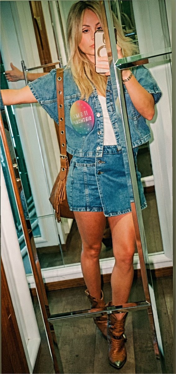 Tina O’Brien denim mirror selfie