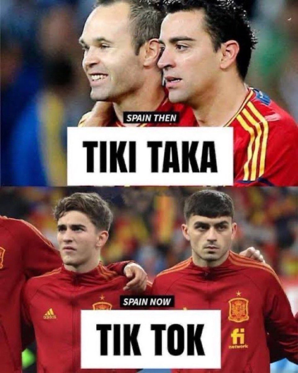 Spain football then vs now Iniesta Xavi
