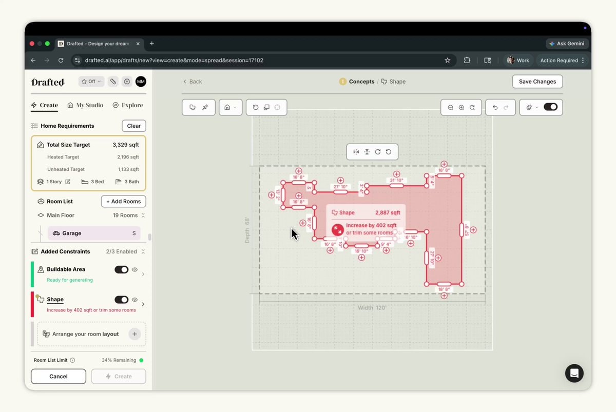 DraftedAI V2 floor plan generator