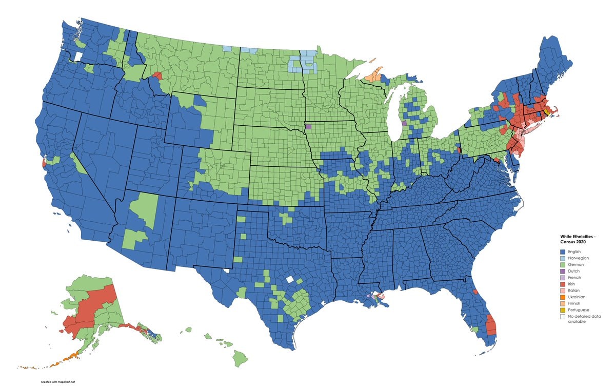 white ethnic groups by U.S. county