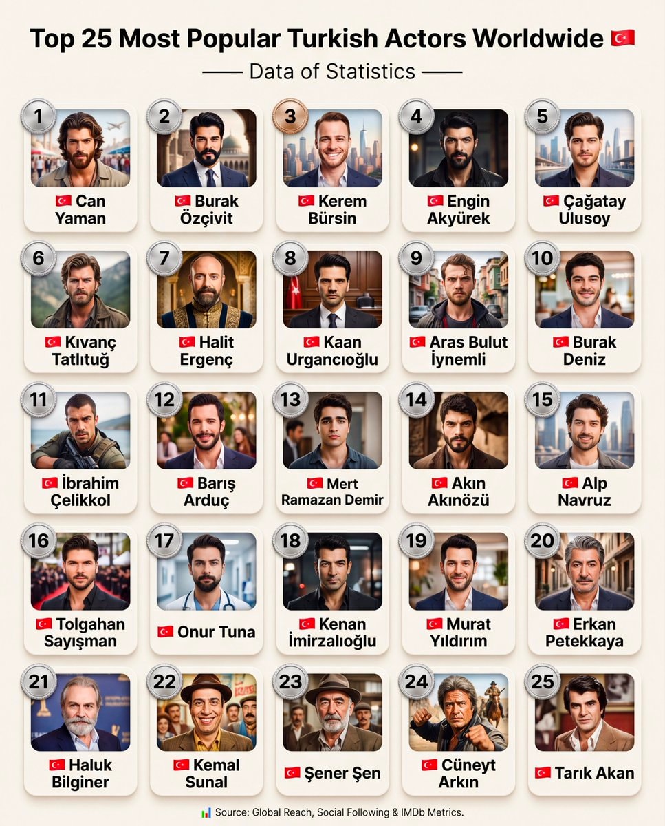 Top 25 most popular Turkish actors ranked