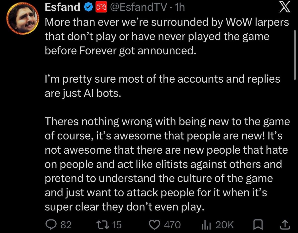 Esfand addresses WoW larpers
