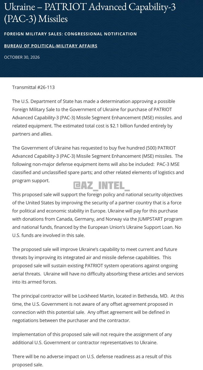 Ukraine PAC-3 Missiles Sale