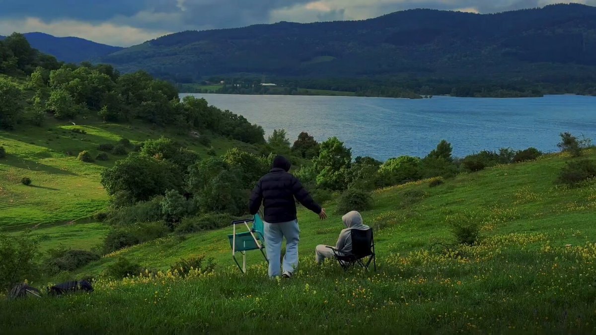 scenic lake and mountains view