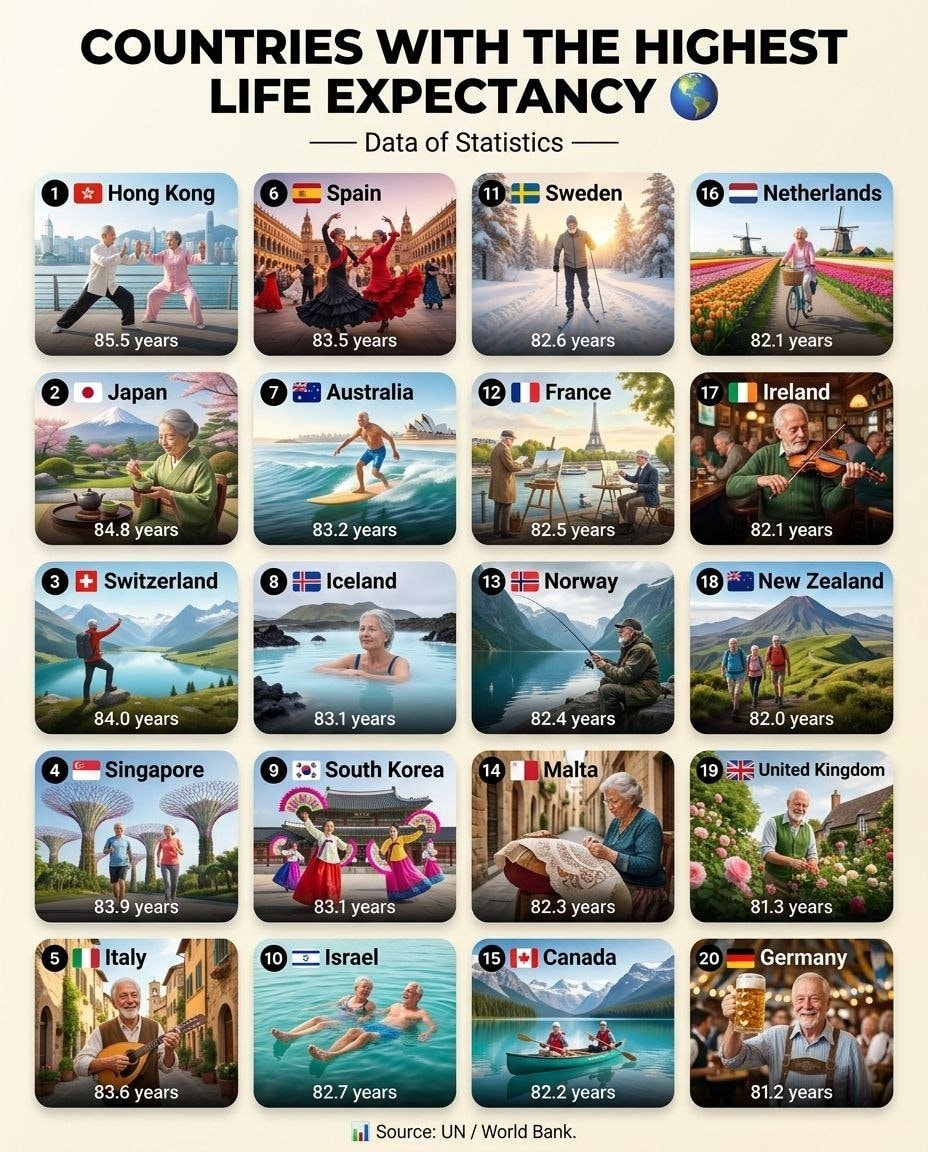 Highest life expectancy countries