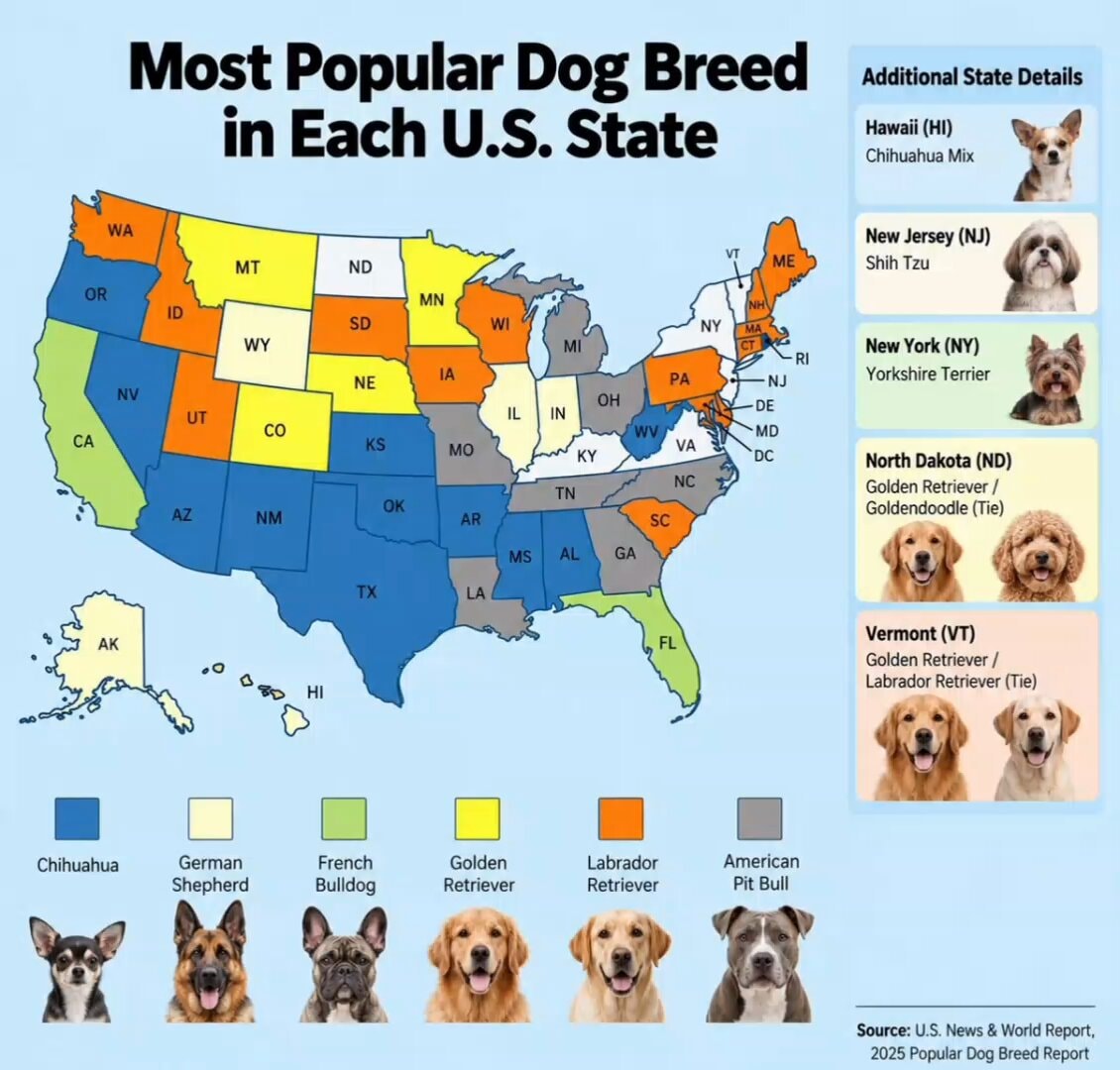 Most Popular Dog Breed in Each U.S. State