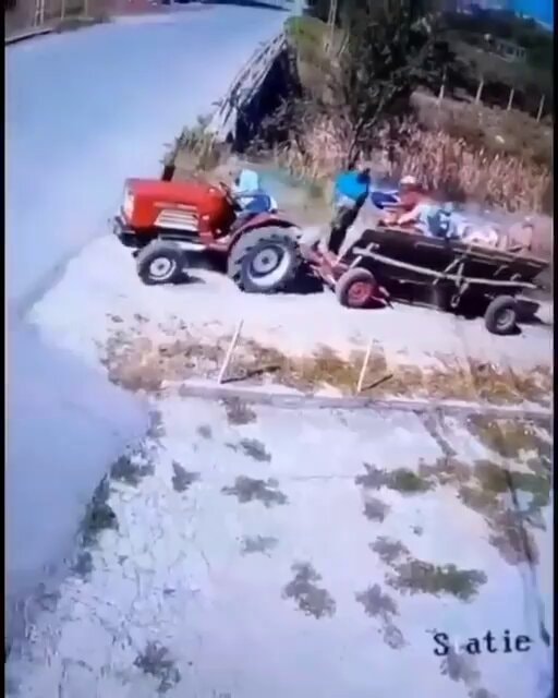 red tractor trailer near miss