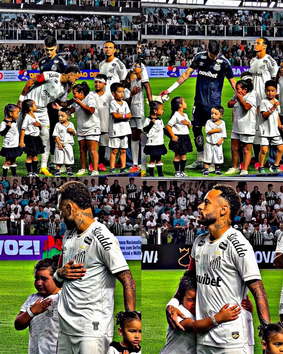 Neymar hugs crying Santos mascot
