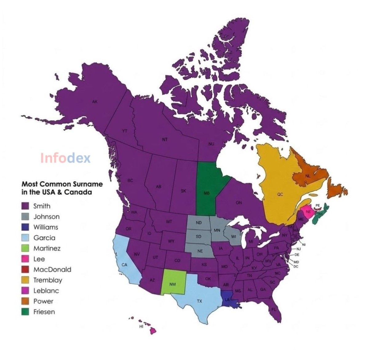 Most Common Surname in USA and Canada