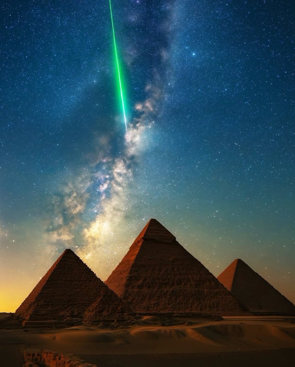 green meteor over Great Pyramids