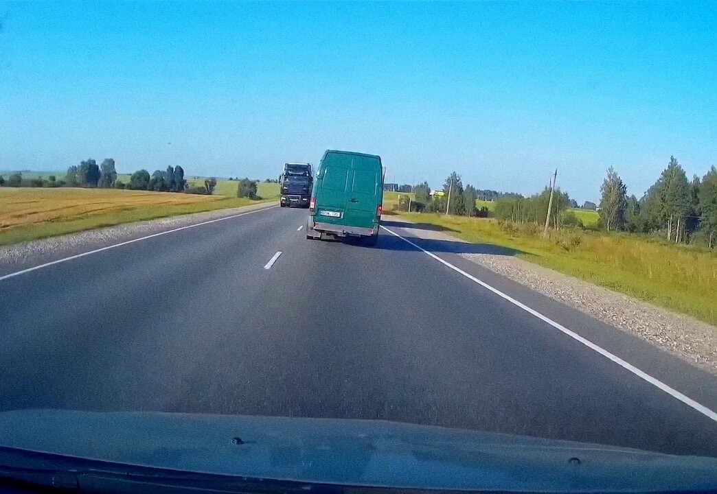 Dashcam view of truck and van accident