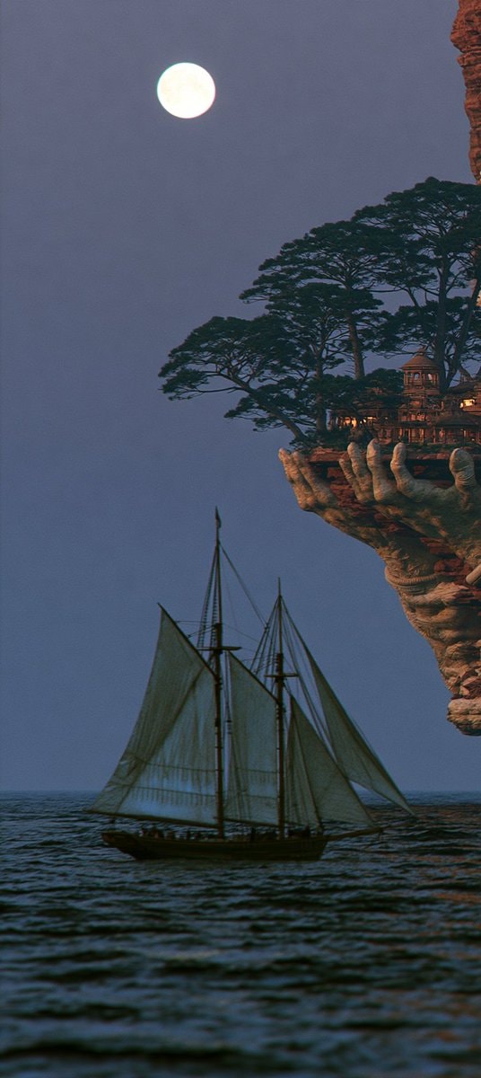 fantasy hand cliff village