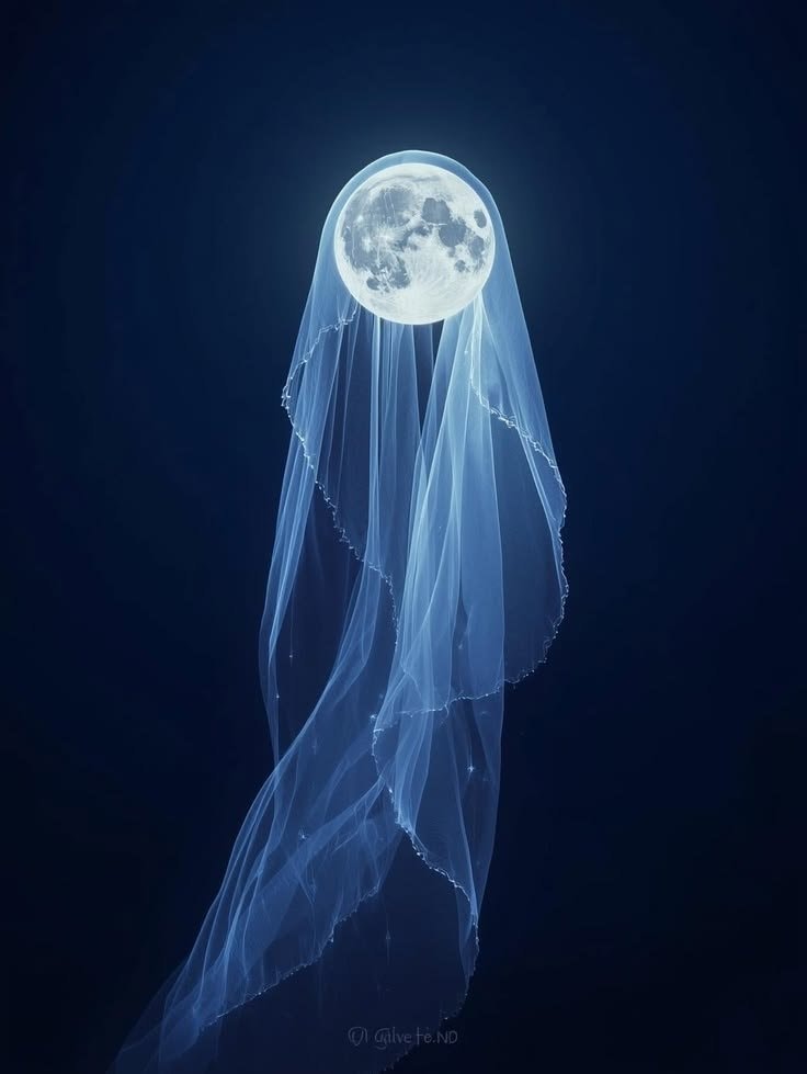 ghostly moon figure in sheer fabric (photo 1 of 2)