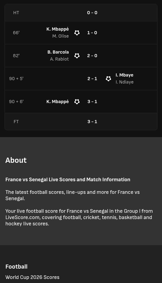 France vs Senegal World Cup 2026 qualifier