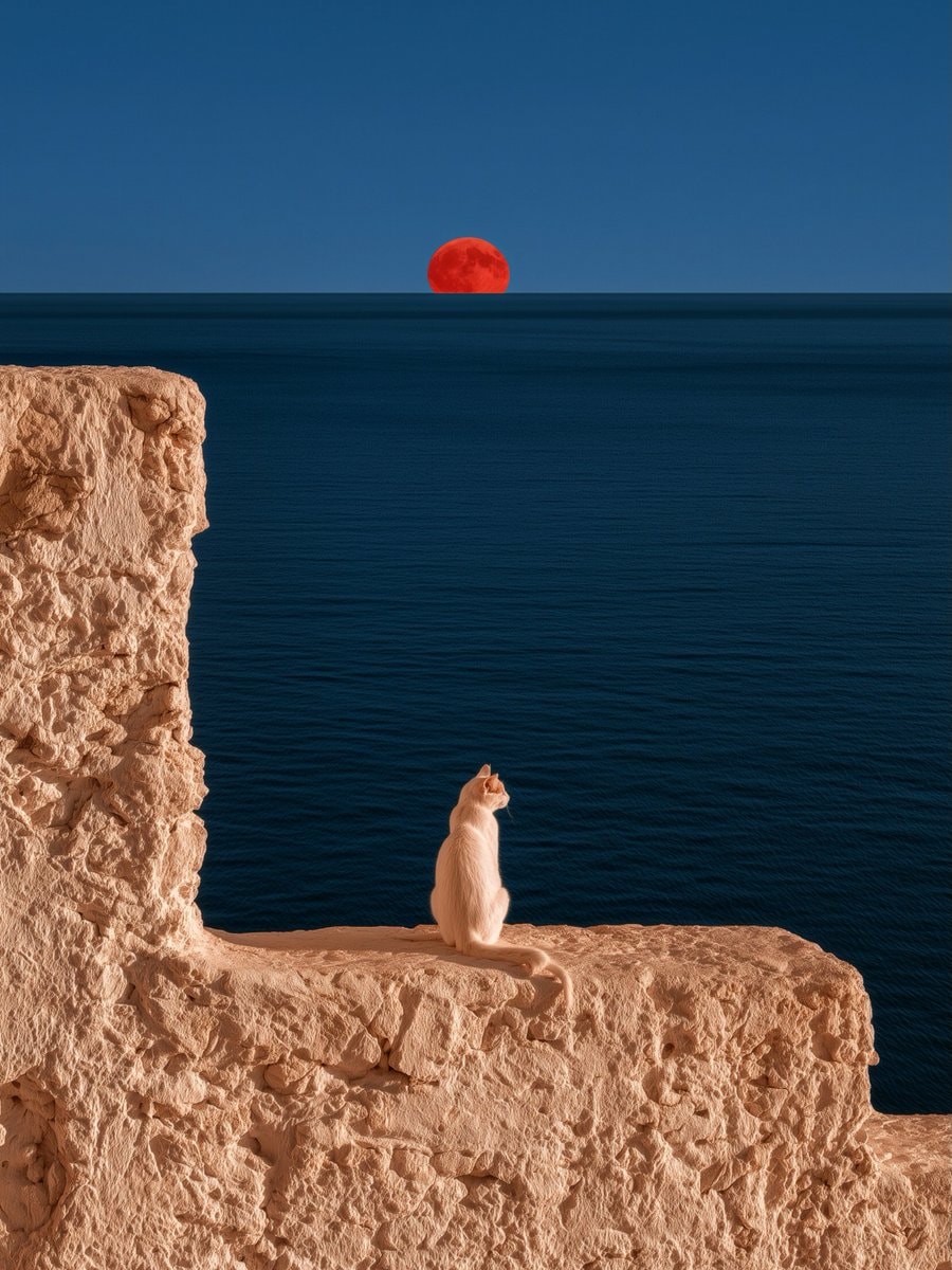 red moon over dark water