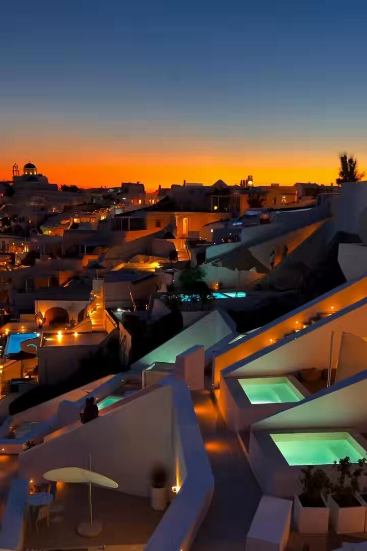 Santorini sunset rooftop view