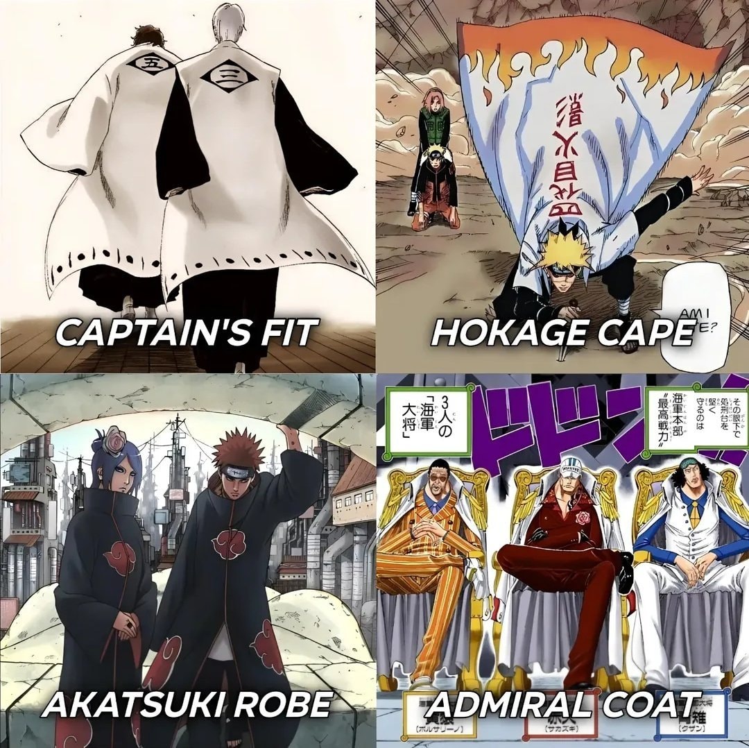 Bleach captain's fit vs Naruto Hokage cape Akatsuki robes admiral coat