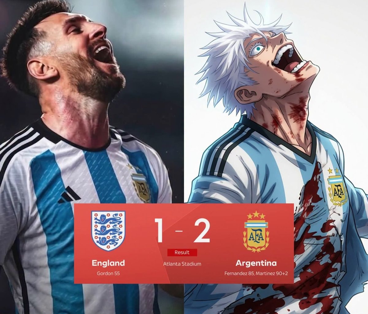Messi and anime character celebrate Argentina win