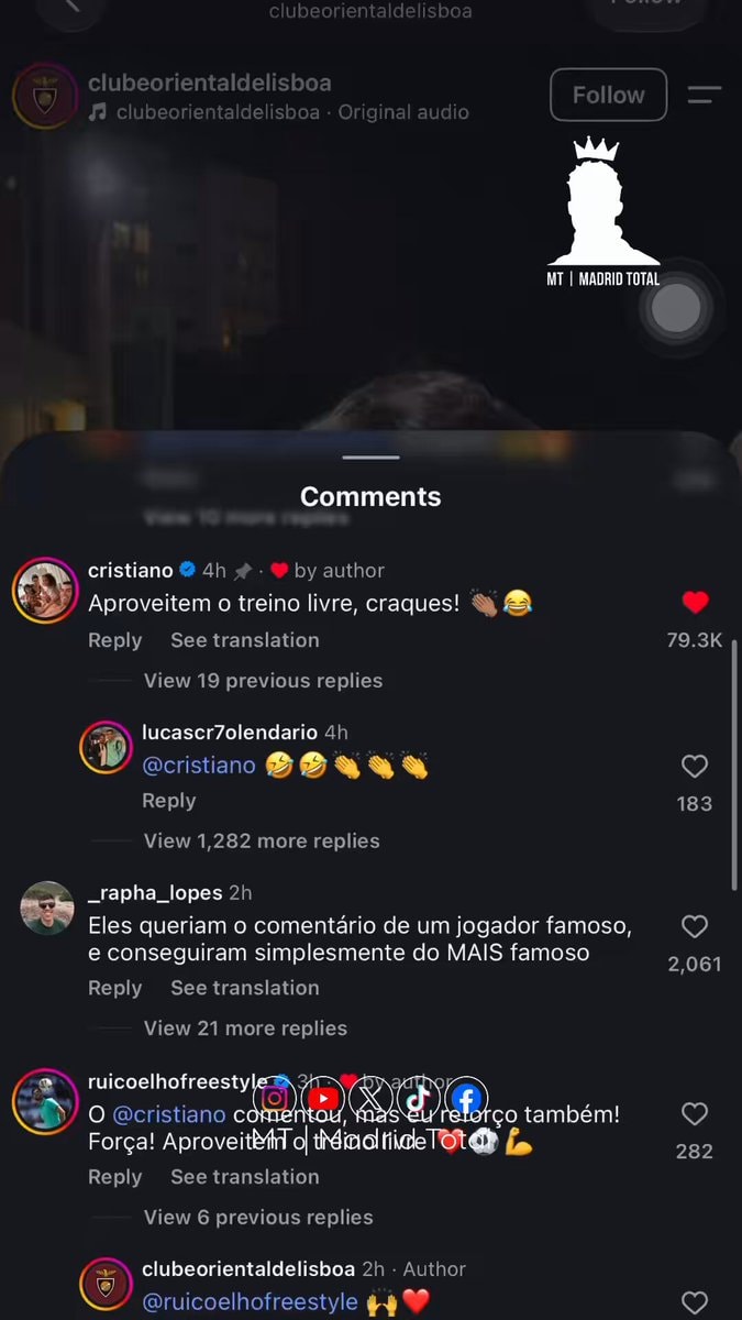 Cristiano comments on kids club video 😂