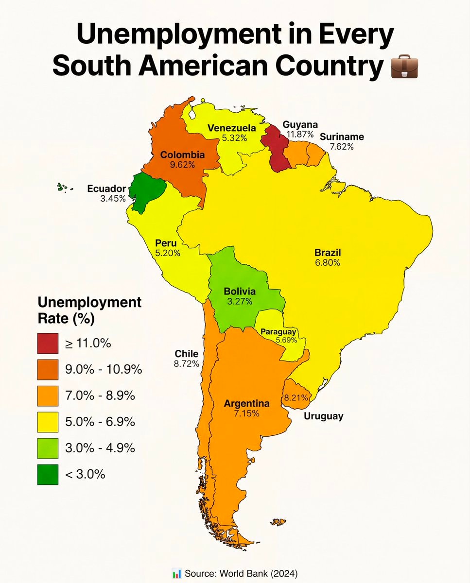 South American unemployment map