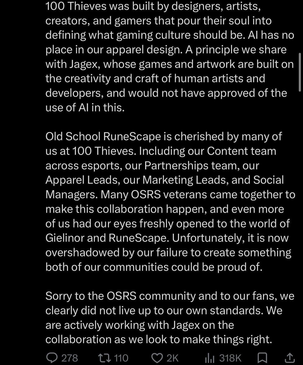 100 Thieves RuneScape AI apology (photo 2 of 2)