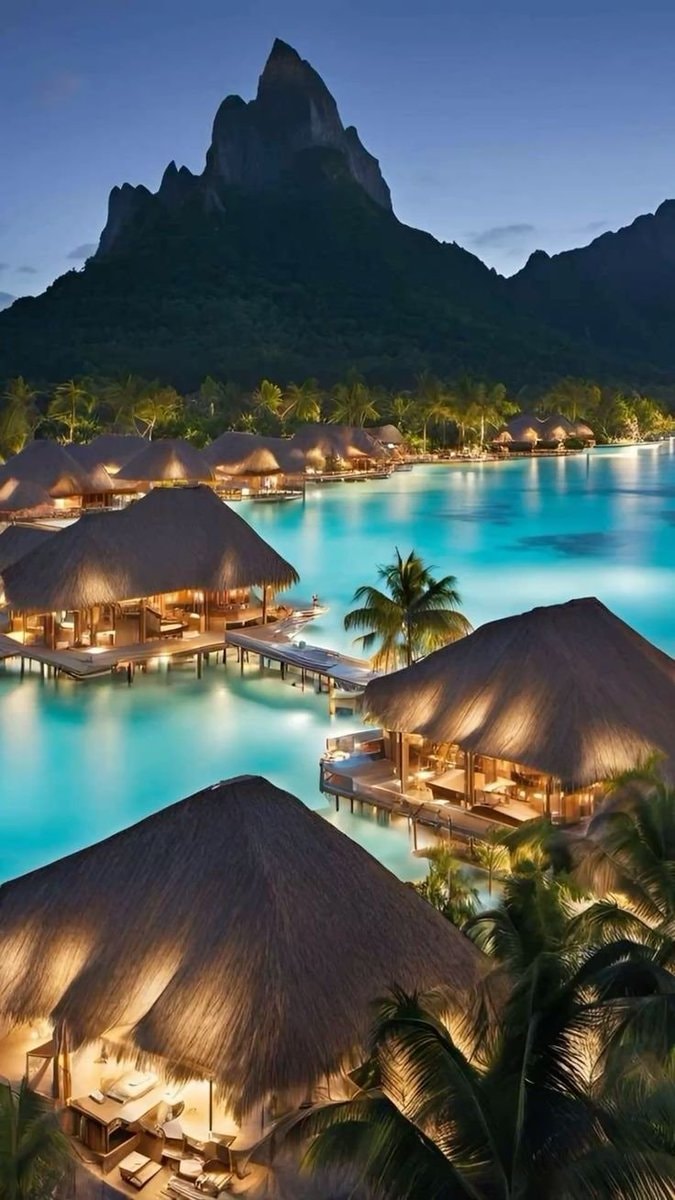 Maldives resort at dusk