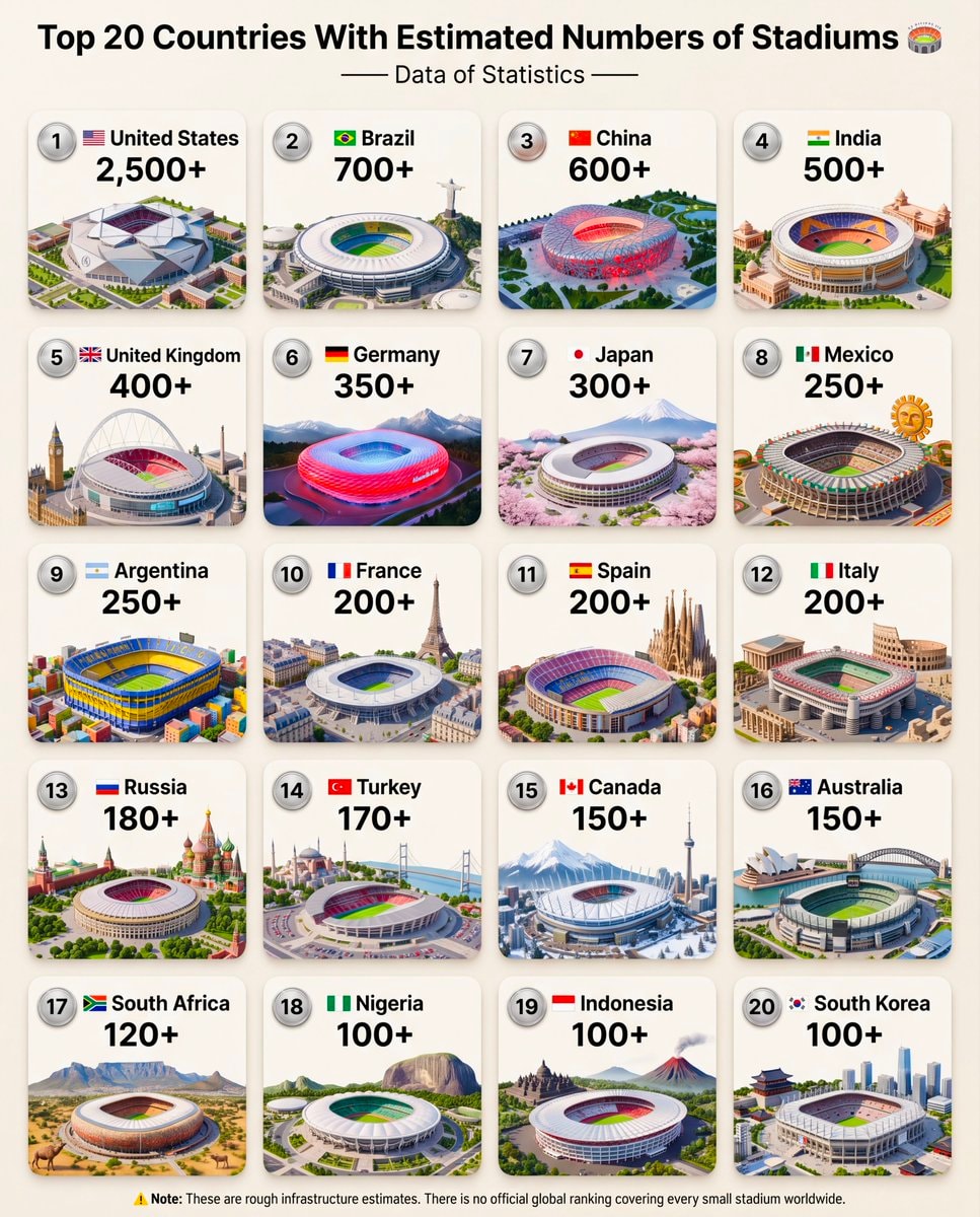 Top 20 Countries Stadium Estimates