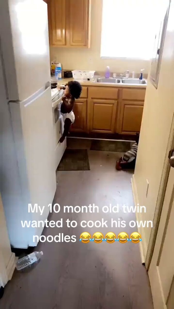 10 month old twin climbing fridge