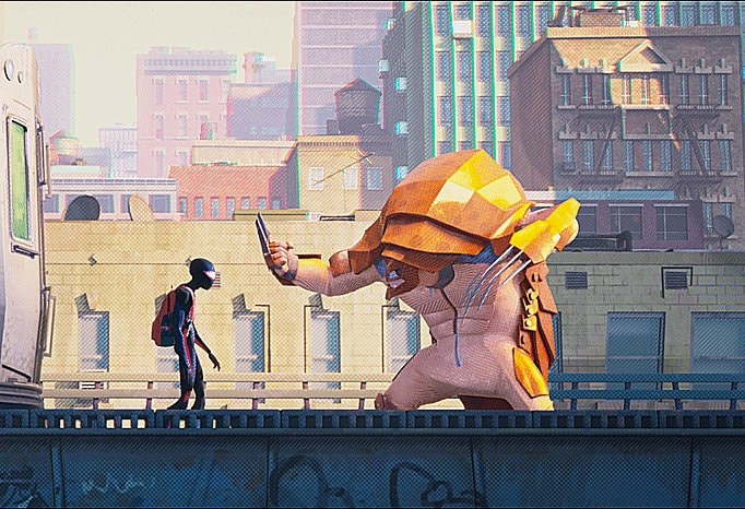 Miles Morales rooftop clash GIF