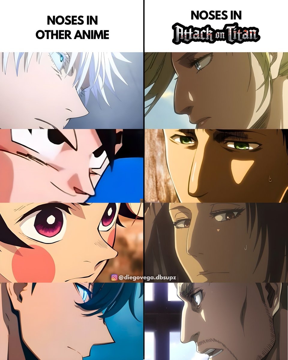 Attack on Titan noses vs other anime