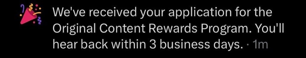 Original Content Rewards Program notification