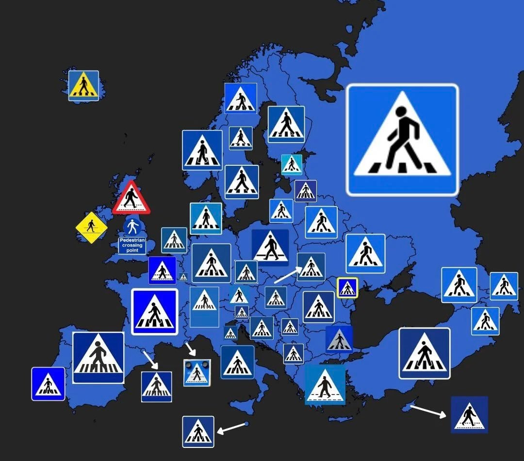 Pedestrian crossing signs across Europe
