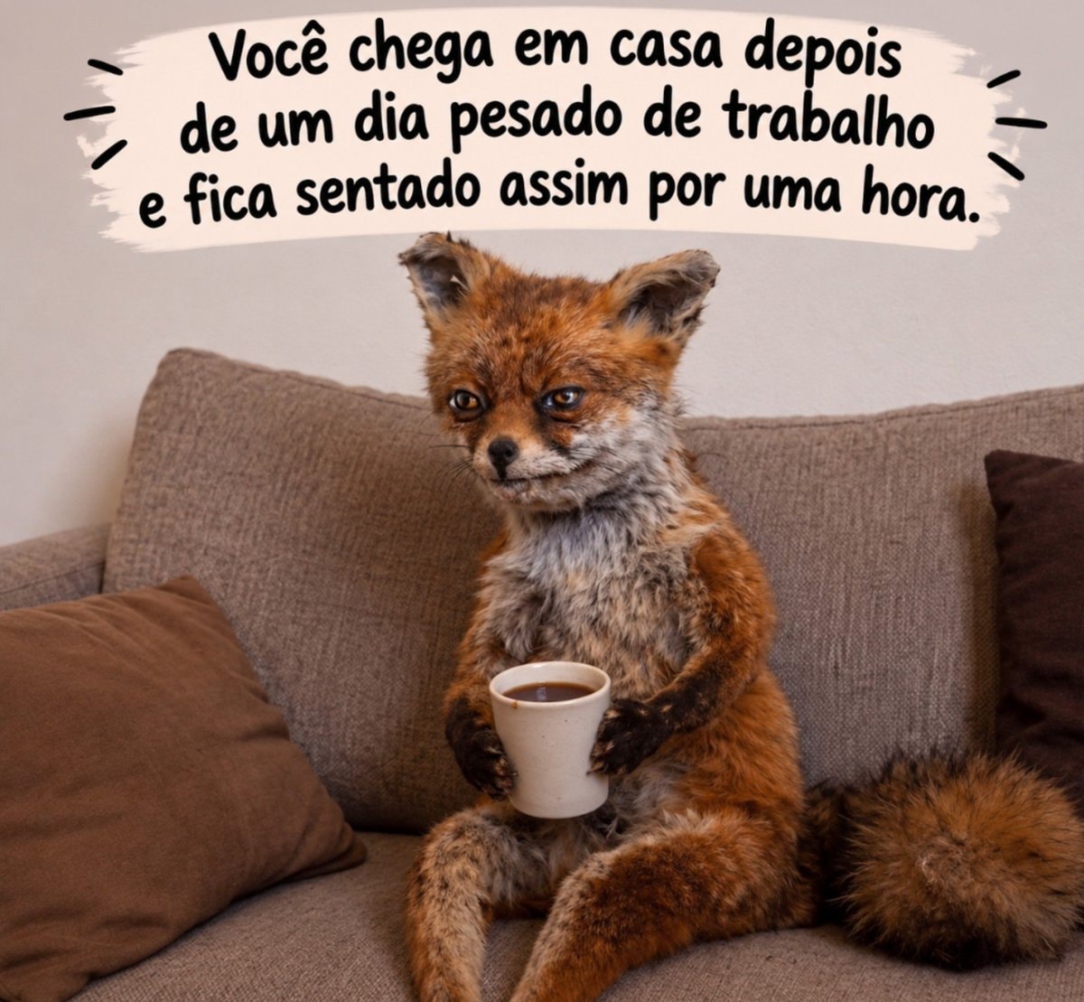 taxidermied fox on couch