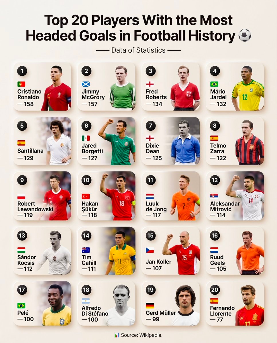 Most headed goals in football history